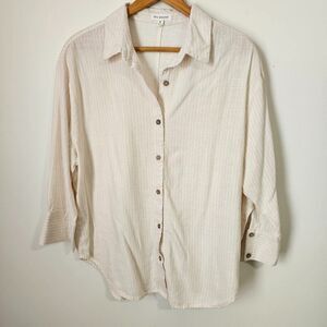 EUC BLU PEPPER PINSTRIPE LINEN BLEND BUTTON DOWN SHIRT TOP SIZE M